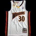 Basketball jersey with 'Warriors' and number '30' on a white background