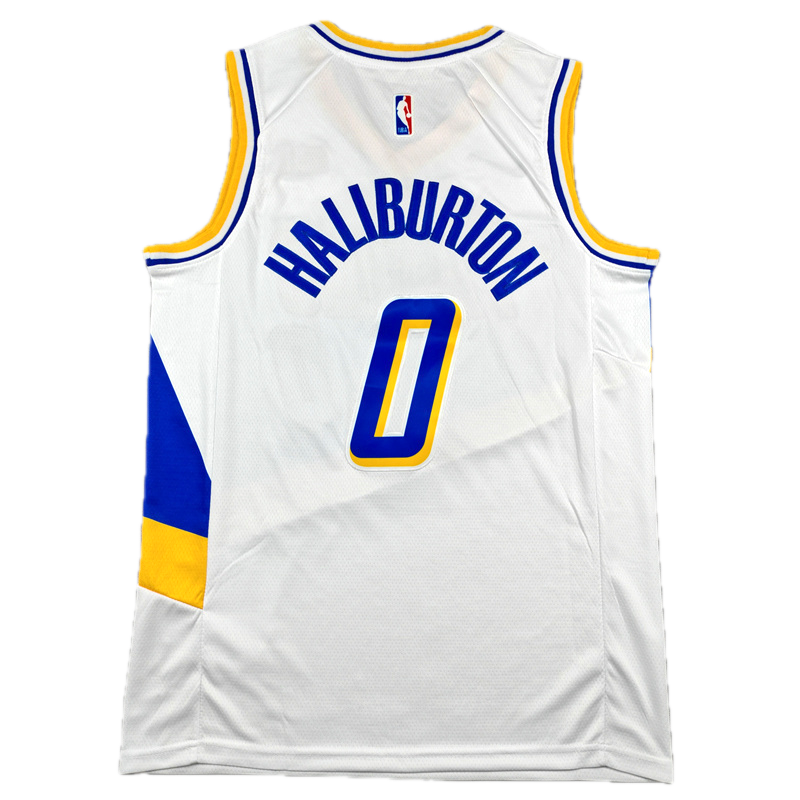 Indiana #0 Haliburton (White/Blue/Yellow) Swing Jersey