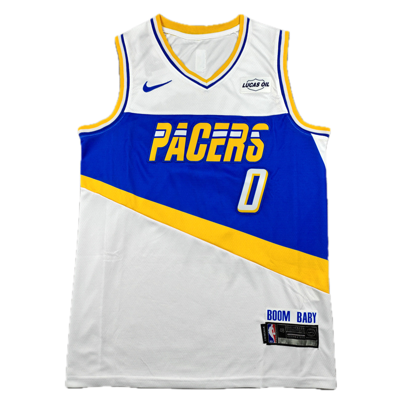 Indiana #0 Haliburton (White/Blue/Yellow) Swing Jersey