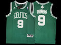 Green basketball jersey with 'Celtics' and 'Rondo 9' on a light gray background