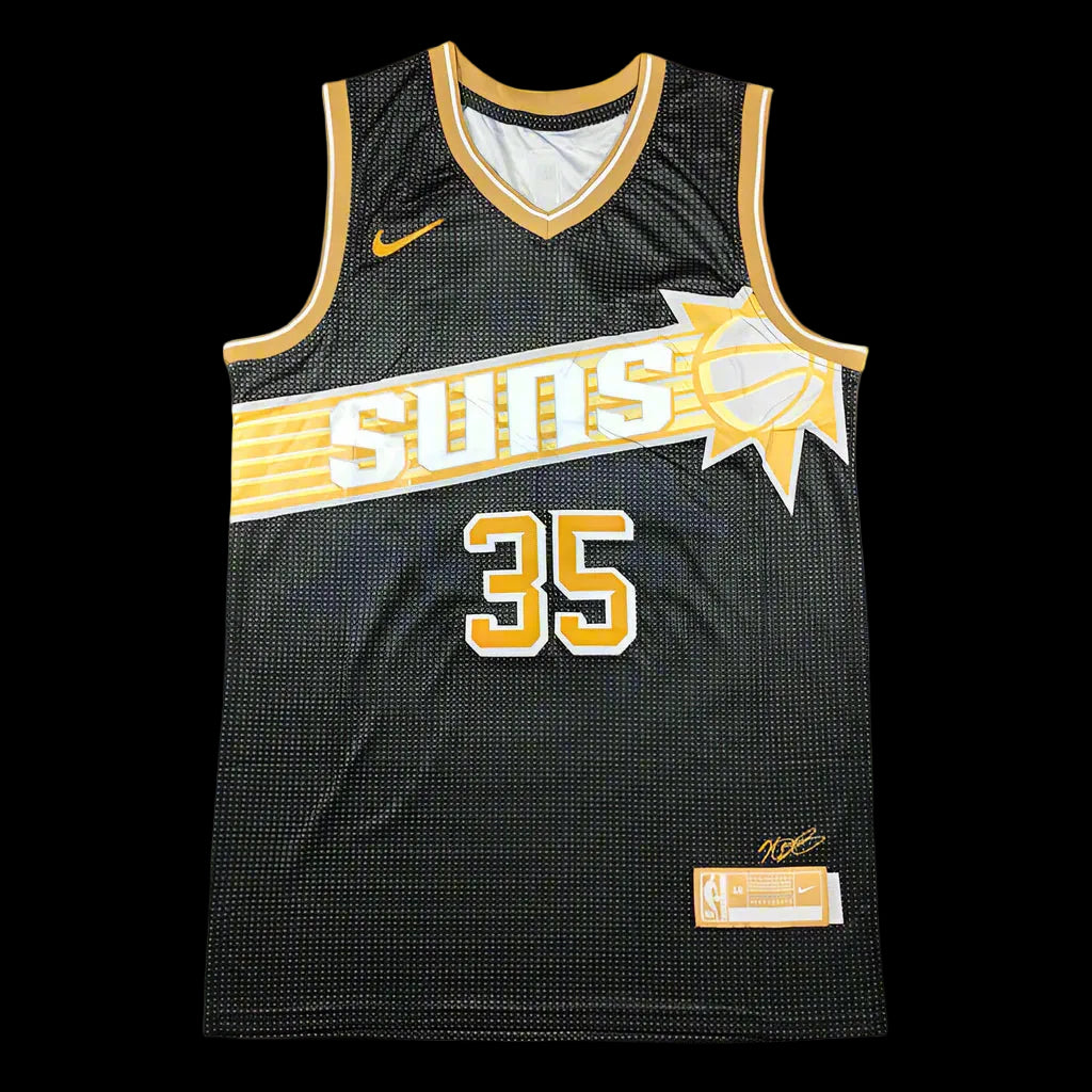 Basketball jersey with 'Suns' and number '35' on a black background